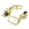 Oro Laminado Dangle Earring, Gold Filled Style Dolphin Design, with Black Crystal, Polished, Golden Finish, 02.351.0064.2