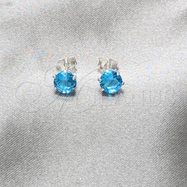 Sterling Silver Stud Earring, with Blue Topaz Cubic Zirconia, Polished, Silver Finish, 02.392.0041