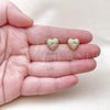 Oro Laminado Stud Earring, Gold Filled Style Heart Design, with White Cubic Zirconia, Polished, Golden Finish, 02.156.0700