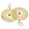 Oro Laminado Dangle Earring, Gold Filled Style Flower and Filigree Design, with White Cubic Zirconia, Polished, Golden Finish, 73.003