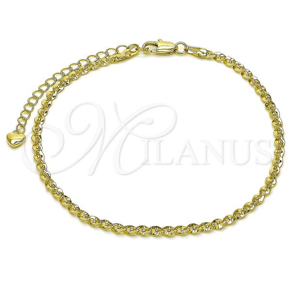 Oro Laminado Basic Anklet, Gold Filled Style Mariner Design, Diamond Cutting Finish, Golden Finish, 03.213.0313.10