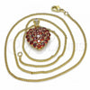 Oro Laminado Pendant Necklace, Gold Filled Style Heart Design, with Garnet and White Cubic Zirconia, Polished, Golden Finish, 04.346.0014.1.20