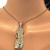 Oro Laminado Religious Pendant, Gold Filled Style Santa Barbara Design, with Garnet and White Cubic Zirconia, Polished, Golden Finish, 05.120.0060