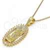 Oro Laminado Religious Pendant, Gold Filled Style Guadalupe Design, with White Cubic Zirconia, Polished, Golden Finish, 05.120.0062
