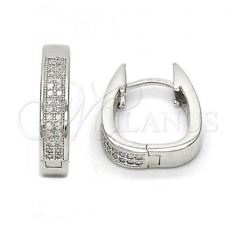 Sterling Silver Huggie Hoop, with White Micro Pave, Polished, Rhodium Finish, 02.174.0052.15