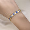 Oro Laminado Fancy Bracelet, Gold Filled Style Heart and Evil Eye Design, Blue Enamel Finish, Golden Finish, 03.213.0220.07