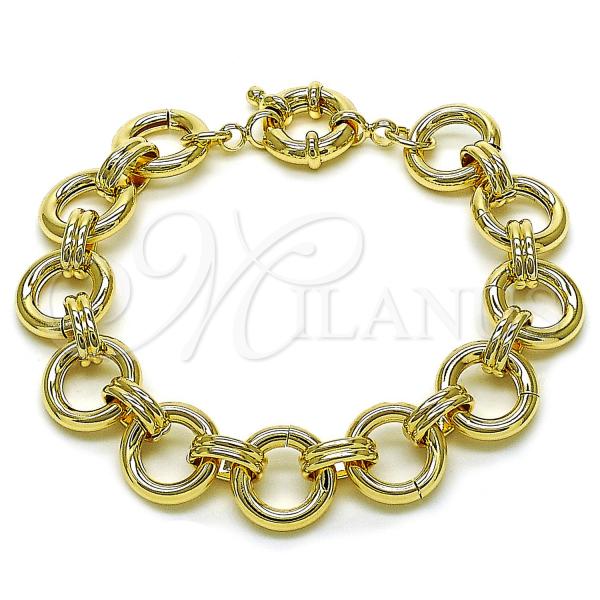 Oro Laminado Fancy Bracelet, Gold Filled Style Rolo and Hollow Design, Polished, Golden Finish, 03.415.0021.08