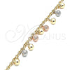 Oro Laminado Charm Anklet , Gold Filled Style Ball Design, Matte Finish, Tricolor, 03.331.0069.10