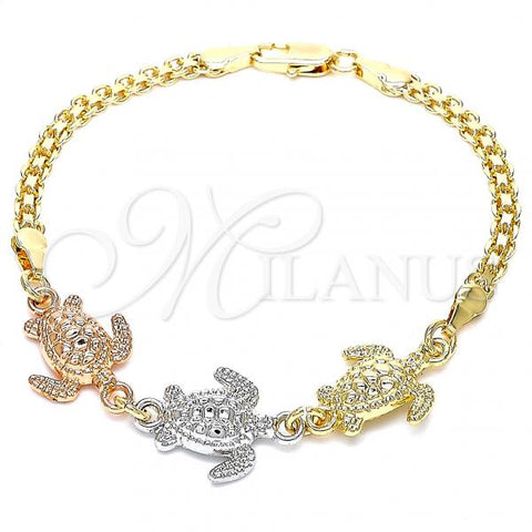 Oro Laminado Fancy Bracelet, Gold Filled Style Turtle Design, Polished, Tricolor, 03.63.1874.1.07