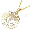 Oro Laminado Pendant Necklace, Gold Filled Style Divino Niño Design, Polished, Tricolor, 04.106.0061.20