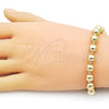 Oro Laminado Adjustable Bolo Bracelet, Gold Filled Style Ball and Box Design, Polished, Golden Finish, 03.417.0007.11