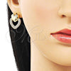 Oro Laminado Stud Earring, Gold Filled Style Heart Design, with White Micro Pave, Polished, Golden Finish, 02.283.0231