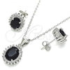 Sterling Silver Earring and Pendant Adult Set, with Black and White Cubic Zirconia, Polished, Rhodium Finish, 10.175.0054.4