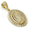 Oro Laminado Religious Pendant, Gold Filled Style Guadalupe Design, Diamond Cutting Finish, Golden Finish, 5.185.010