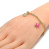 Oro Laminado Charm Bracelet, Gold Filled Style Star and Rolo Design, with White Crystal, Pink Enamel Finish, Golden Finish, 03.63.1367.07