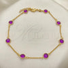 Oro Laminado Basic Anklet, Gold Filled Style Paperclip Design, with Amethyst Crystal, Polished, Golden Finish, 03.02.0088.10