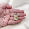 Oro Laminado Fancy Pendant, Gold Filled Style Initials Design, Diamond Cutting Finish, Golden Finish, 05.411.0046