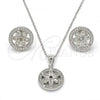 Sterling Silver Earring and Pendant Adult Set, Flower Design, with White Micro Pave and White Cubic Zirconia, Polished, Rhodium Finish, 10.174.0239