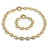 Oro Laminado Necklace and Bracelet, Gold Filled Style Puff Mariner Design, Polished, Golden Finish, 06.63.0267
