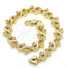 Oro Laminado Fancy Bracelet, Gold Filled Style Heart Design, Polished, Golden Finish, 03.210.0061.08