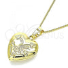 Oro Laminado Pendant Necklace, Gold Filled Style Heart and Flower Design, Polished, Golden Finish, 04.117.0034.20