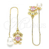 Oro Laminado Threader Earring, Gold Filled Style Little Girl and Heart Design, with Pink Cubic Zirconia, Polished, Golden Finish, 02.380.0025.1