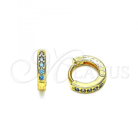 Oro Laminado Huggie Hoop, Gold Filled Style with Aqua Blue Micro Pave, Polished, Golden Finish, 02.195.0105.8.10