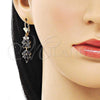 Oro Laminado Long Earring, Gold Filled Style Leaf Design, with Black and White Cubic Zirconia, Polished, Golden Finish, 02.210.0841.1