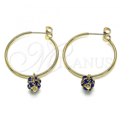 Oro Laminado Medium Hoop, Gold Filled Style with Sapphire Blue Crystal, Polished, Golden Finish, 02.63.2736.30