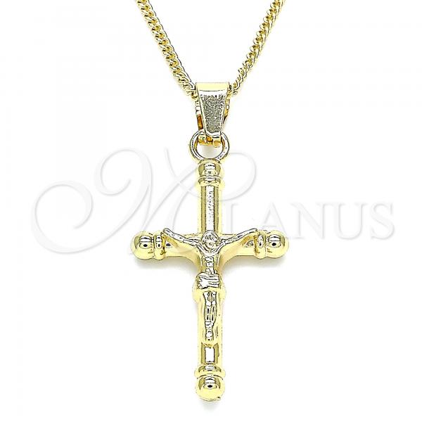 Oro Laminado Pendant Necklace, Gold Filled Style Crucifix Design, Polished, Golden Finish, 04.242.0101.20