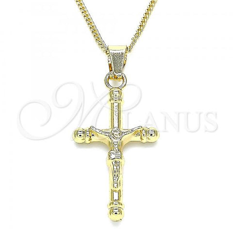 Oro Laminado Pendant Necklace, Gold Filled Style Crucifix Design, Polished, Golden Finish, 04.242.0101.20