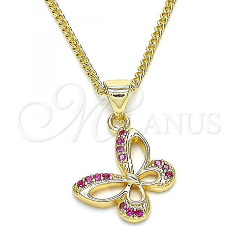 Oro Laminado Pendant Necklace, Gold Filled Style Butterfly Design, with Ruby Micro Pave, Polished, Golden Finish, 04.156.0317.1.20