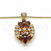 Oro Laminado Pendant Necklace, Gold Filled Style Flower Design, with Garnet and White Cubic Zirconia, Polished, Golden Finish, 04.346.0013.20