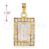 Oro Laminado Religious Pendant, Gold Filled Style Jesus Design, with White Cubic Zirconia, Polished, Two Tone, 5.198.015