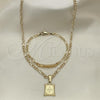 Oro Laminado Necklace and Bracelet, Gold Filled Style Cross Design, Polished, Golden Finish, 06.63.0259