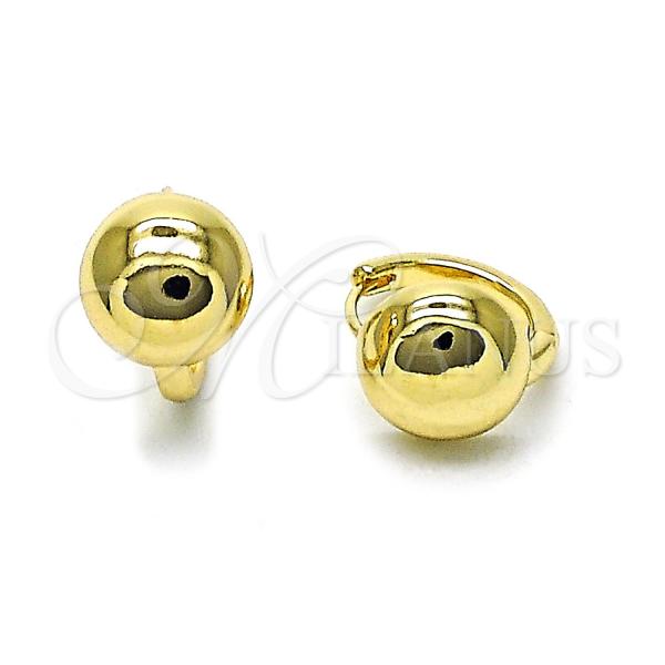 Oro Laminado Huggie Hoop, Gold Filled Style Ball Design, Polished, Golden Finish, 02.195.0322.15