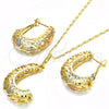 Oro Laminado Earring and Pendant Adult Set, Gold Filled Style Polished, Tricolor, 10.163.0005.1