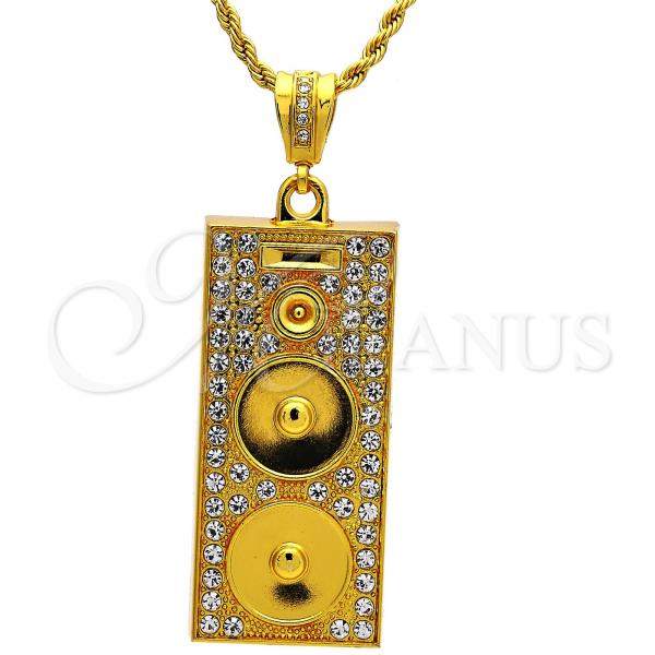 Gold Tone Pendant Necklace, Rope Design, with White Crystal, Polished, Golden Finish, 04.242.0012.30GT