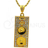 Gold Tone Pendant Necklace, Rope Design, with White Crystal, Polished, Golden Finish, 04.242.0012.30GT