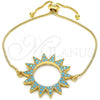 Oro Laminado Adjustable Bolo Bracelet, Gold Filled Style with Turquoise Cubic Zirconia, Polished, Golden Finish, 03.316.0026.1.10
