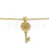 Oro Laminado Pendant Necklace, Gold Filled Style key and Flower Design, with White Micro Pave, Polished, Golden Finish, 04.156.0066.20