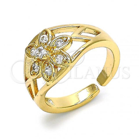 Oro Laminado Multi Stone Ring, Gold Filled Style Flower Design, with White Cubic Zirconia, Polished, Golden Finish, 01.210.0085.1 (One size fits all)