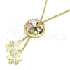 Oro Laminado Fancy Necklace, Gold Filled Style Flower Design, with Multicolor Cubic Zirconia, Polished, Golden Finish, 04.347.0005.20