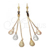 Oro Laminado Long Earring, Gold Filled Style Teardrop Design, Matte Finish, Tricolor, 5.091.007