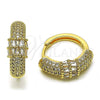 Oro Laminado Huggie Hoop, Gold Filled Style Baguette Design, with White Cubic Zirconia and White Micro Pave, Polished, Golden Finish, 02.283.0188.20