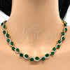 Oro Laminado Necklace and Bracelet, Gold Filled Style Heart Design, with Green and White Cubic Zirconia, Polished, Golden Finish, 06.284.0010.1
