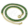 Oro Laminado Fancy Anklet, Gold Filled Style Baguette Design, with Green Cubic Zirconia, Polished, Golden Finish, 03.130.0008.7.10