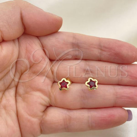 Oro Laminado Stud Earring, Gold Filled Style Star Design, with Siam Cubic Zirconia, Polished, Golden Finish, 02.02.0533.2
