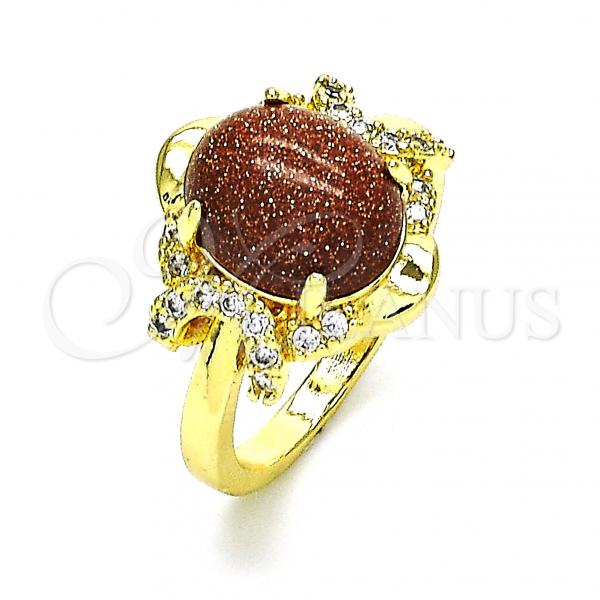 Oro Laminado Multi Stone Ring, Gold Filled Style with Brown  and White Micro Pave, Polished, Golden Finish, 01.284.0064.07