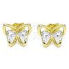 Oro Laminado Stud Earring, Gold Filled Style Butterfly and Heart Design, with White Cubic Zirconia, Polished, Golden Finish, 02.26.0283